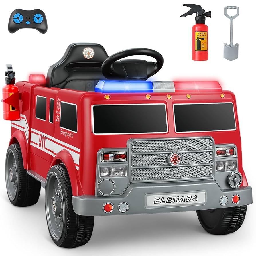 Amazon.com: ELEMARA 12V Ride on Fire Truck, Electric Ride on